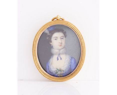 ANDREW BENJAMIN LENS (BRITISH FL. 1713-1779)Portrait miniature of a lady in a blue dress and white ruffsigned with monogram ‘