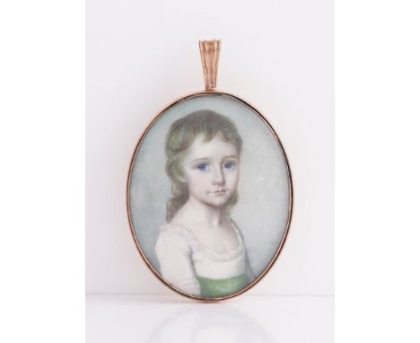 WILLIAM SINGLETON (BRITISH, D. 1793)Portrait miniature of a child in a white dress with a green sashsigned with initials ‘W.S