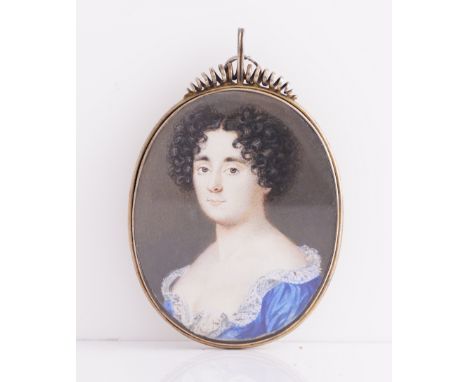 PETER CROSS (BRITISH, CIRCA 1645-1724)Portrait miniature of a lady in a blue dress with frilled lace trimon vellum laid down 