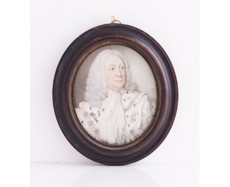 SIMON PINE (IRISH, D. 1772)Portrait miniature of King George II in coronation robessigned with initials ‘SP’ (mid-right) and 