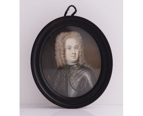 BERNARD LENS (BRITISH, 1682-1740)Portrait miniature of a gentleman in armour, with a long curling wigsigned in gold with mono