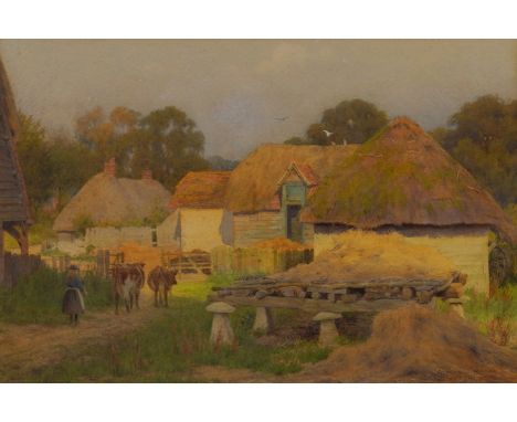 GEORGE MARKS (BRITISH, 1857-1933)A girl with cows in a farmyardsigned 'GEORGE MARKS' (lower right)watercolour18 x 27cmConditi