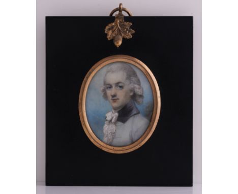 HORACE HONE (IRISH, 1756-1825)Portrait miniature of a gentleman in a pale blue/grey coat and black collarsigned with initials