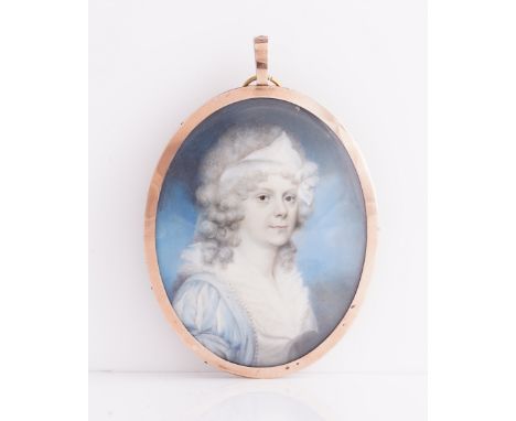 MOSES GRIFFITH (BRITISH, 1747-1819)Portrait miniature of a lady in a blue and white dresson ivory (ref QDWPLTM3)oval, 70mm hi