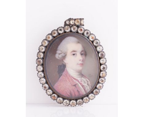 SAMUEL COTES (BRITISH, 1734-1818)Portrait miniature of a gentleman with the initials R. L. J., in a spotted red coatsigned wi