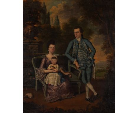 PROVINCIAL SCHOOL, 18TH CENTURYFamily portrait of Charles Watkins Meysey, his wife, daughter, Anna Maria, and pet dog, a land