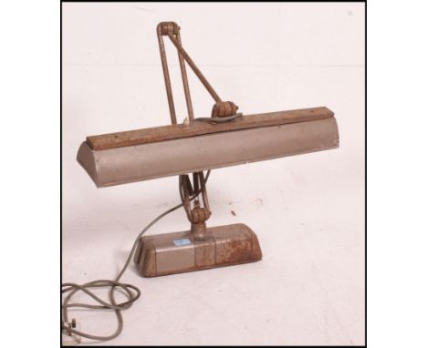 A retro Industrial 20th century enamel painted large heavy desk lamp by Spotline having rectangular shade
