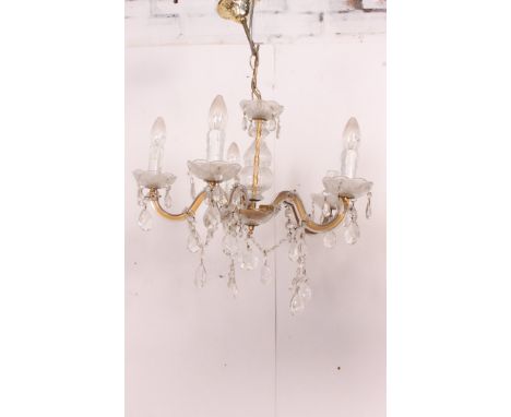A collection of antique style three hanging light fixtures / chandeliers, all fitted with glass pendants etc ( please see ill
