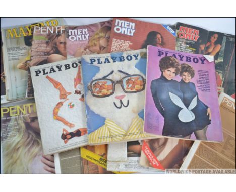A collection of vintage gentlemans magazines dating from the early 70's to include Playboy, Penthouse, Men Only, Mayfair, Fie