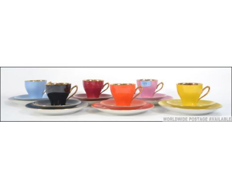 A 1960's 6 piece tea service being multicoloured having stamps to the base for Bondsware.