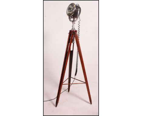 A stunning 1930's style Half Mile Ray Searchlight Floor Lamp raised on mahogany tripod by the Searchlight Company, New York. 