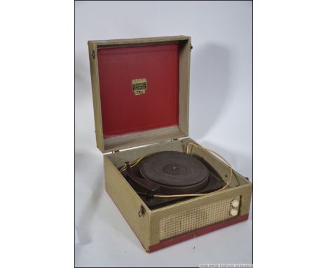 Dansette - A vintage mid 20th century four speed two tone  Dansette Major record player, dials and speaker to the front