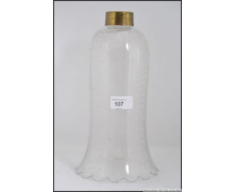 An early 20th century glass acid etched oil lamp shade of cylindrical form with flared top. Measures: 28cm H