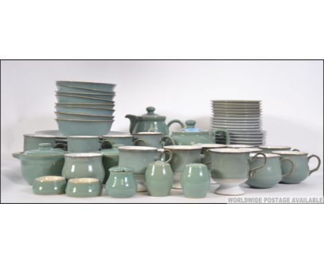 A good Denby 20th century dinner and tea service in two tone colours comprising dinner plates, cups, saucers, side plates etc