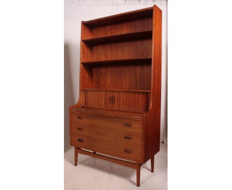 A 1960's retro Danish Bornholm Mobler Teak room divider bookcase having an open shelf upright back over  tambour front cabine