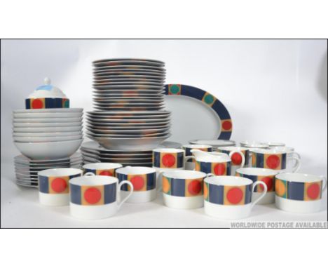 An extensive ' Saturn ' pattern dinner service for Habitat. Comprising cups, saucers, plates, dinner plates, mugs, cream jug,