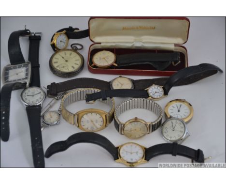 A collection of watches to include Mappin & Webb, Montine, Rotary, Timex, Landi, silver pocket watch and others etc