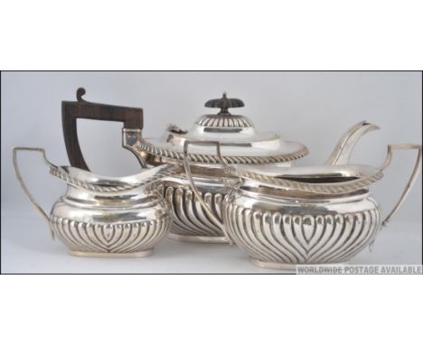 A Mappin & Webb ' Princes Plate ' 3 piece silver plated tea service comprising teapot, sugar bowl and creamer. Marked to base