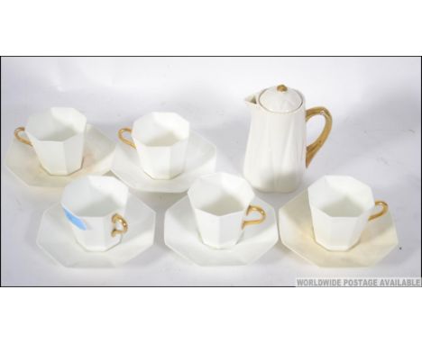 Shelley Dainty pattern white with gold trim coffee pot / water jug , together with 5 white with gold trim octagonal Wedgwood 