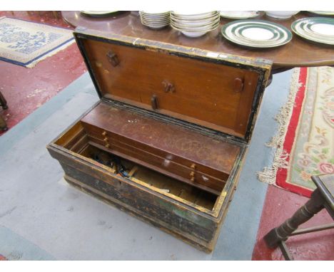 Fitted pine tool trunk with contents