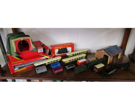 Shelf of Hornby to include engines, carriages etc