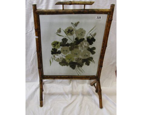 Bamboo fire screen with painted glass