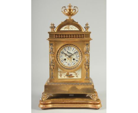 A GOOD 19TH CENTURY FRENCH ORMOLU MANTLE CLOCK possibly by ACHILLE BROCOT, with eight day movement striking on a bell, the or