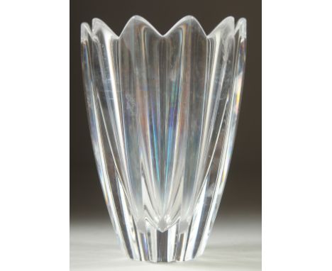 AN ORREFORS GLASS VASE. Signed.  5.5ins high.