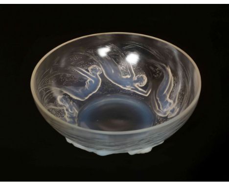 A LALIQUE OPALESCENT GLASS "ONDINES" BOWL, the outside moulded with six spiralling sea sprites, engraved R. LALIQUE FRANCE. 2