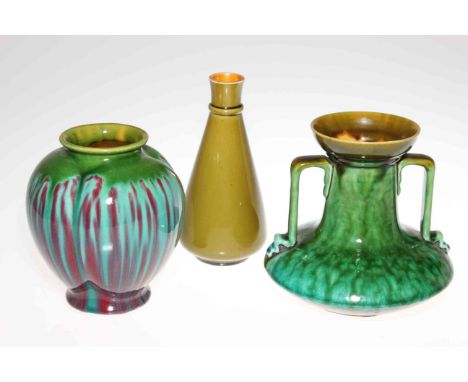 LINTHORPE POTTERY, NOS. 812, 897 AND 1828THREE VASES, the first of a Chinese shape with twin handles the second of lobed ovoi