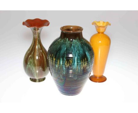 LINTHORPE POTTERY, NOS. 180, 1102 AND 1755THREE VASES, the first designed by Christopher Dresser, the second with green/brown