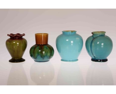 LINTHORPE POTTERY, NOS. 811, 851, 859 AND 863FOUR SMALL VASES, two with turquoise glaze, impressed marks. (4) (a/f) Tallest 8