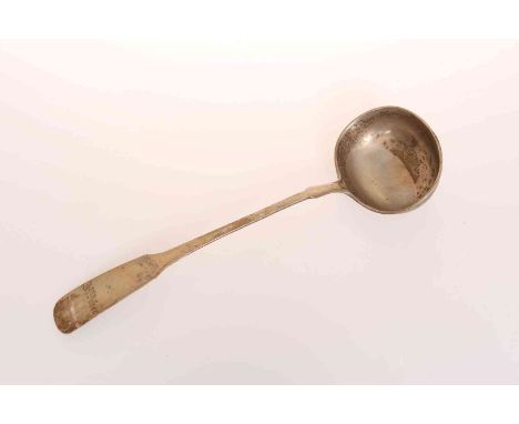 A RUSSIAN SILVER LADLE, fiddle pattern, engraved J. Weber. 6.4oz, 33.5cm