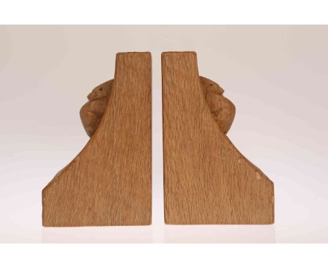 ROBERT THOMPSON OF KILBURN, A PAIR OF MOUSEMAN OAK BOOKENDS, of characteristic form. 15cm high