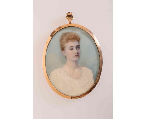 MISS MARY JOSEPHINE GIBSON (1855-1934), CONSTANCE LLOYD, portrait miniature on ivory, signed and dated 1892, the yellow metal
