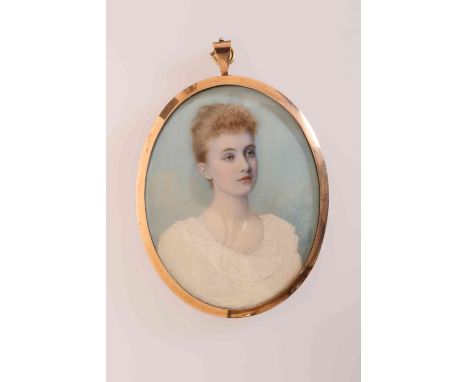 MISS MARY JOSEPHINE GIBSON (1855-1934), CONSTANCE LLOYD, portrait miniature on ivory, signed and dated 1892, the yellow metal