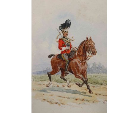 R. SIMKIN, 16TH QUEEN'S LANCERS OFFICER, REVIEW ORDER, CIRCA 1905, a pair, both signed, watercolours. 20cm by 16cm  (2)
