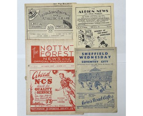 X4 COVENTRY CITY 1948/49 AWAY FOOTBALL PROGRAMMES, WEST BROMWICH ALBION 18/4/49, NOTTINGHAM FOREST 26/3/49, LUTON TOWN 7/5/49