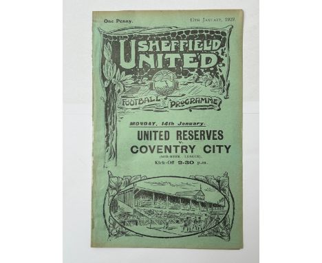 SHEFFIELD UNITED RESERVES VERSUS SOUTHPORT (FIRST TEAM) 1928/29 FOOTBALL PROGRAMME, FRIENDLY ISSUE, 12/1/1929. REPAIR TO SPIN