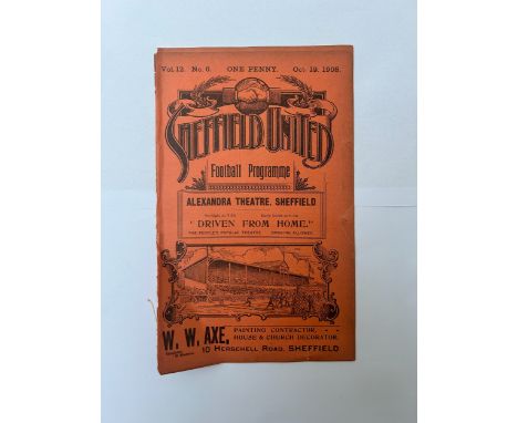 SHEFFIELD VERSUS GLASGOW 1908/09 FOOTBALL PROGRAMME, 19/10/1908, PLAYED AT SHEFFIELD UNITED, PLAYERS FROM SHEFFIELD WEDNESDAY