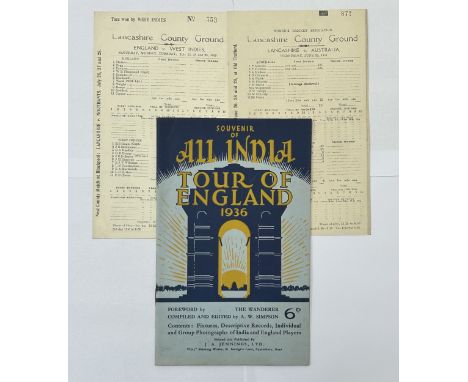 X3 1930S CRICKET ITEMS, LANCASHIRE VERSUS AUSTRALIA 23/6/1937 WOMENS CRICKET SCORECARD, ENGLAND VERSUS WEST INDIES 22-25/7/19