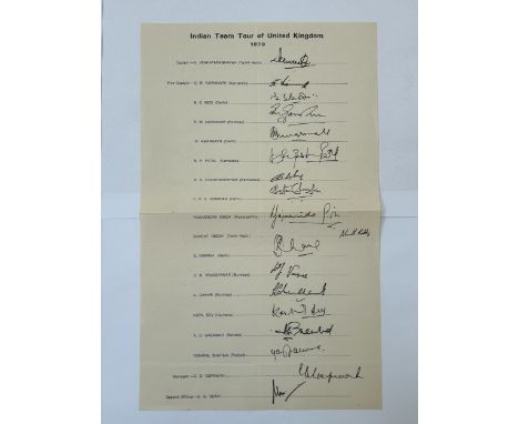 INDIA CRICKET AUTOGRAPHS, 1979 TOUR OF THE UK, 18 INK AUTOGRAPHS NOTED. S. VENKATARAGHAVAN, G.R. VISWANATH, B.S. BEDI, S.M. G