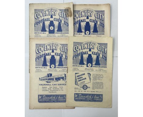 X4 COVENTRY CITY 1949/50 HOME FOOTBALL PROGRAMMES, QUEENS PARK RANGERS 3/9/49, SHEFFIELD UNITED 20/8/49, SWANSEA 17/9/49, PLY