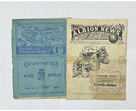 X2 COVENTRY CITY AWAY FOOTBALL PROGRAMMES, VERSUS MILLWALL 18/3/1939, VERSUS WEST BROMWICH ALBION 18/12/1943 4 PAGE ISSUE. FO