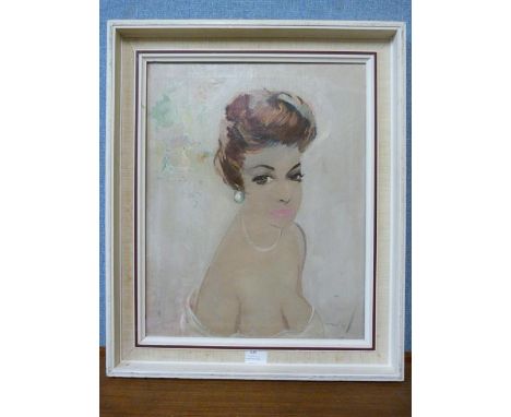 British School (mid 20th Century), portrait of a lady, oil on canvas, indistinctly monogrammed, framed 