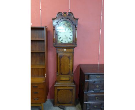 A George III oak 30 hour longcase clock, the painted dial signed Corrall, Mansfield 