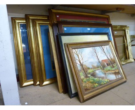 An oil landscape paintings, a watercolour and nine prints 