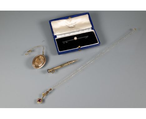 A hairwork mourning brooch engraved to reverse 'M A Rought died 5 Dec 1795 aged 16 years'; gilt metal propelling pencil, pend