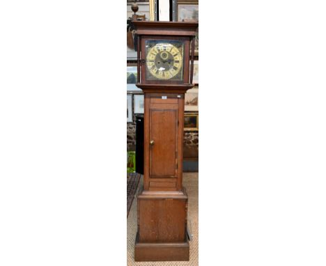 'William Monk, Berwick St John' - An 18th/19th century oak longcase clock, brass dial with subsidiary seconds dial (missing h