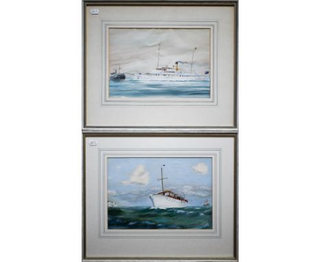 J.S.O.E - Yacht off the coast of Dover, oil on card, signed with initials and dated 2/55, 22 x 32 cm to/w a gouache yacht por